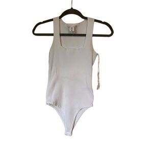 Happily Gray Women’s White Ribbed Tank Top Snap Bodysuit Medium